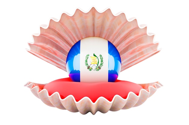 Foto reizen in guatemala concept parel met guatemalteekse vlag in een schelp 3d rendering