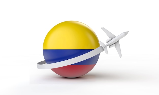 Reizen naar Colombia concept vliegtuig vliegen rond vlag d rendering