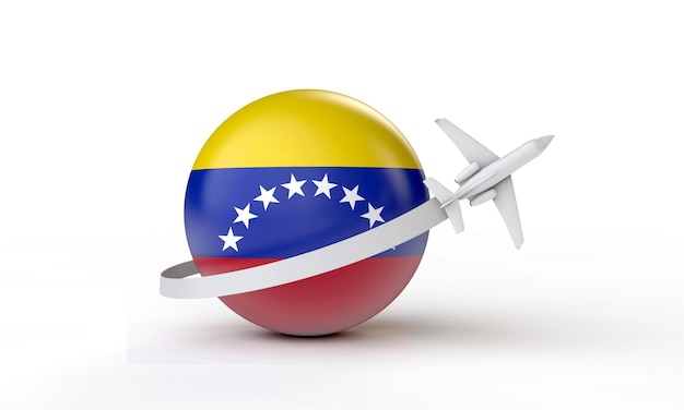 Reizen naar Venezuela concept vliegtuig vliegen rond vlag d rendering