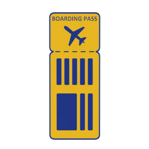 Reizen reis of Business Fly Concept Cartoon gestileerde luchtvaartmaatschappij instapkaart vliegtuig Ticket Design 3D-Rendering
