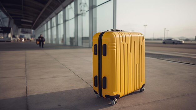 Reiziger gele koffer op de luchthaven voor vertrek wereldtoerisme dag concept Generatieve AI