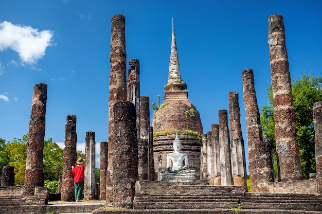 Reiziger in historisch park van Thailand