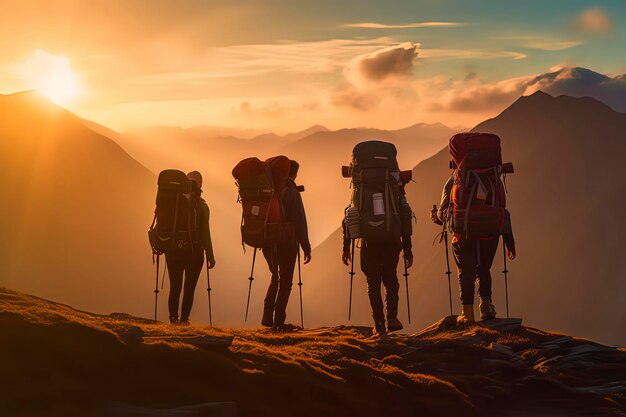 Reiziger wandelen met rugzakken AI-technologie gegenereerd beeld