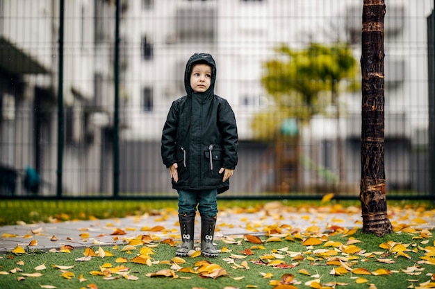 捨てられた養子は雨に一人残された道に立つ