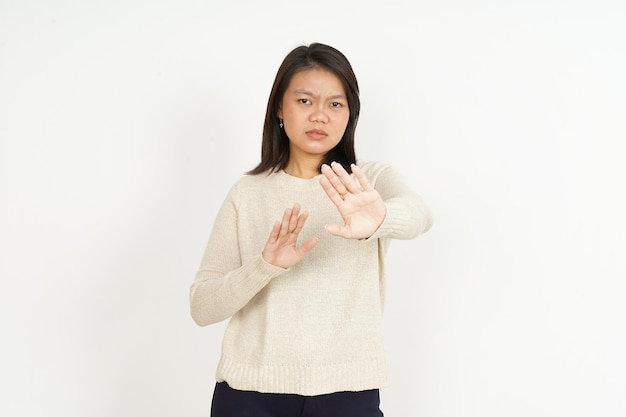 Rejection Gesture of Beautiful Asian Woman Isolated On White Background