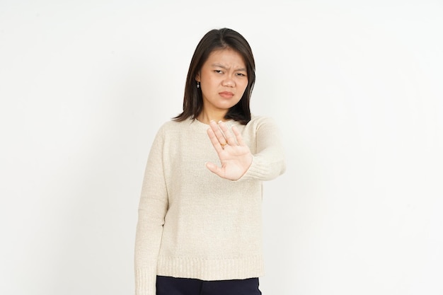 Rejection Gesture of Beautiful Asian Woman Isolated On White Background