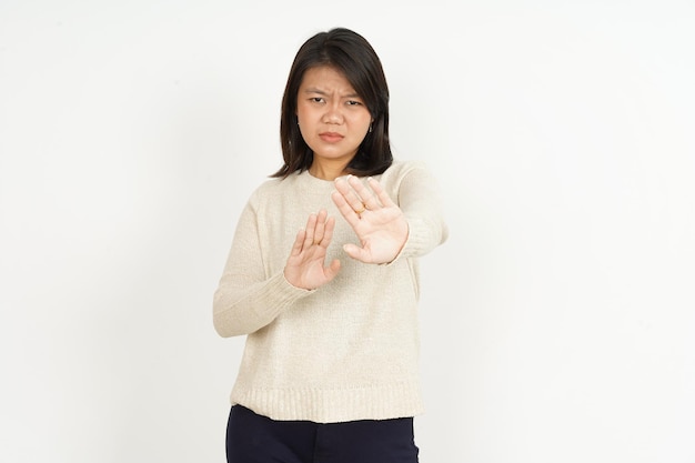 Rejection Gesture of Beautiful Asian Woman Isolated On White Background