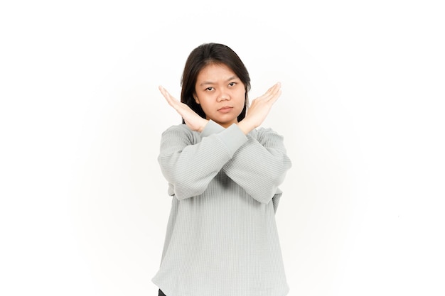 Rejection Gesture Crossed Arms Of Beautiful Asian Woman Isolated On White Background