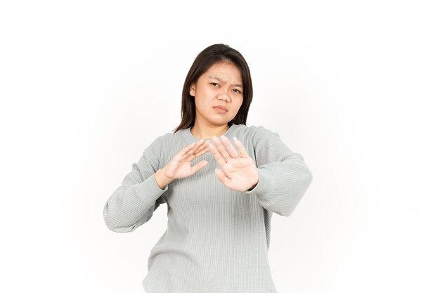 Rejection Hand Gesture Of Beautiful Asian Woman Isolated On White Background