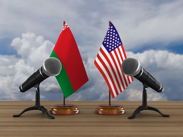 Relationship between Belarus and America. 3D illustration