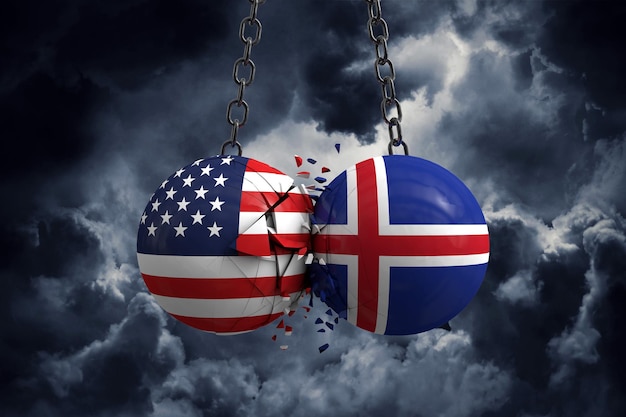 Relationship conflict between USA and Iceland Trade deal concept 3D Rendering