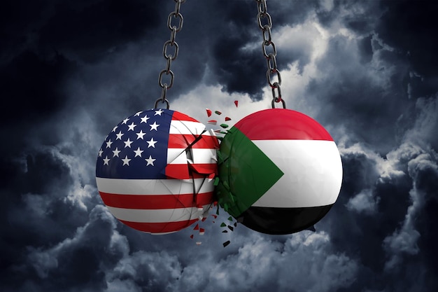 Relationship conflict between USA and Sudan Trade deal concept 3D Rendering