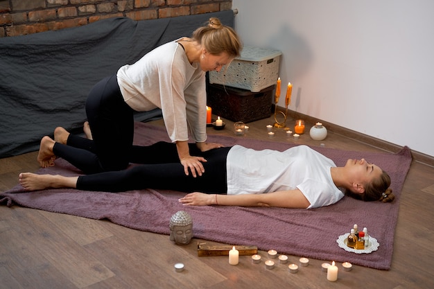 Relax and enjoy in spa salon, getting thai massage by professional masseur.