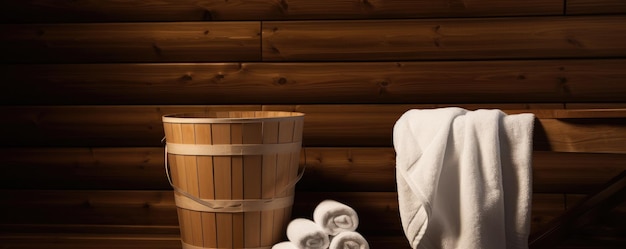 Relax sauna accessories when taking a sauna a bucket of towels Generative ai