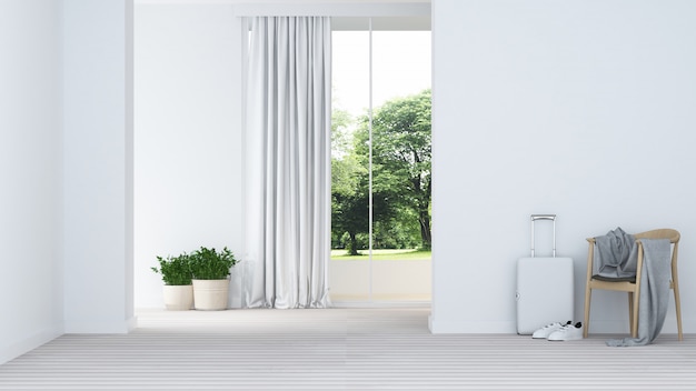 Relax spazio interno minimal e decorazione murale vuota in appartamento-