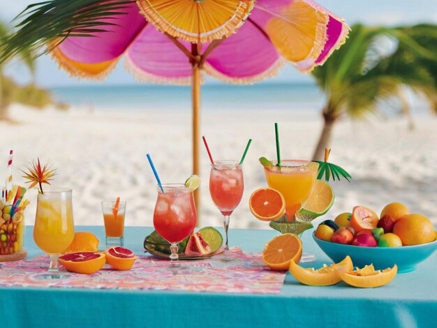 Relax summer beach resort with fruits