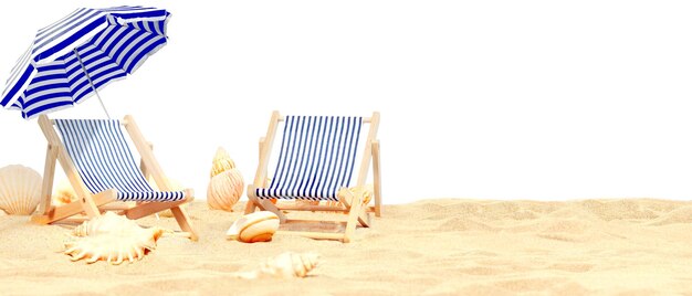 Relax on tropical beach in the sun on deck chairs under umbrella