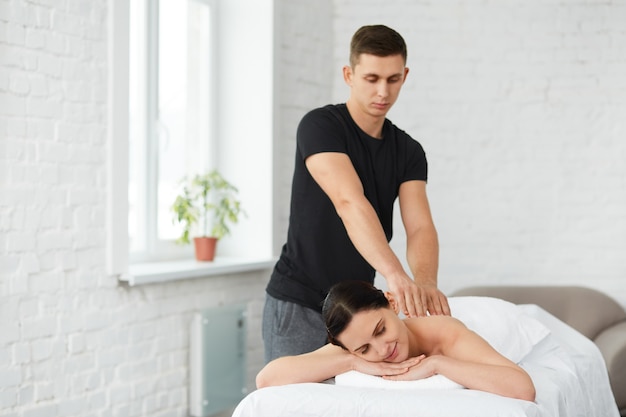Relaxation, beauty, body and face treatment concept. Home massage.