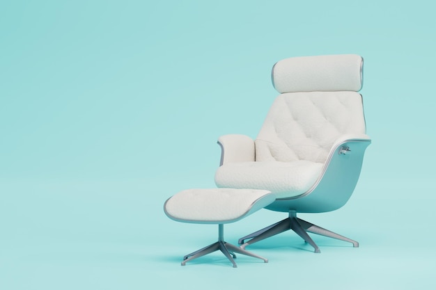 Photo relaxation chair with footrest on a blue background 3d render