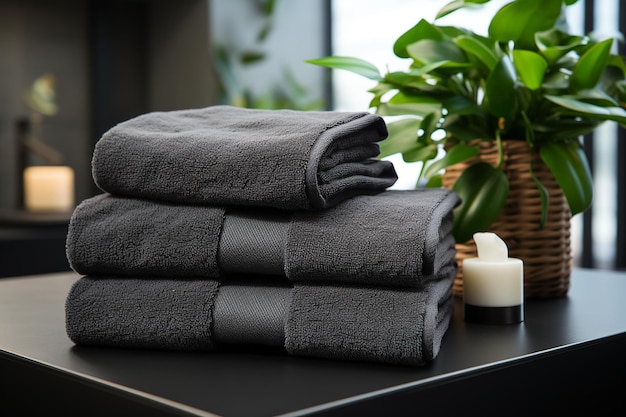 Premium Photo  _Relaxation Oasis Spa Towel Stack on Black Table