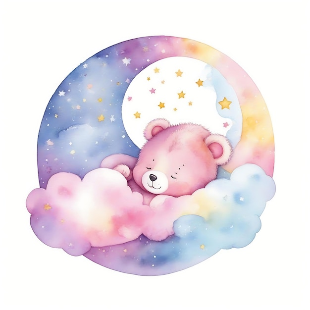 Relaxation in the Sky Cartoon Image of a Little Bear Resting in the Clouds