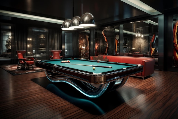 Relaxed Blue room pool table Generate Ai