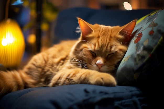 Relaxed Cat Resting on Cozy Sofa AI