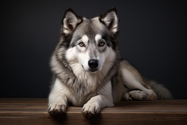 テーブルの上で休むリラックスした犬