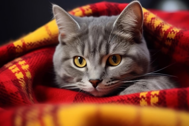 Relaxed Gray Cat in Cozy Christmas Mood