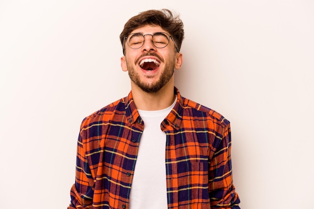 Relaxed and happy laughing neck stretched showing teeth