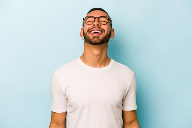 Relaxed and happy laughing neck stretched showing teeth