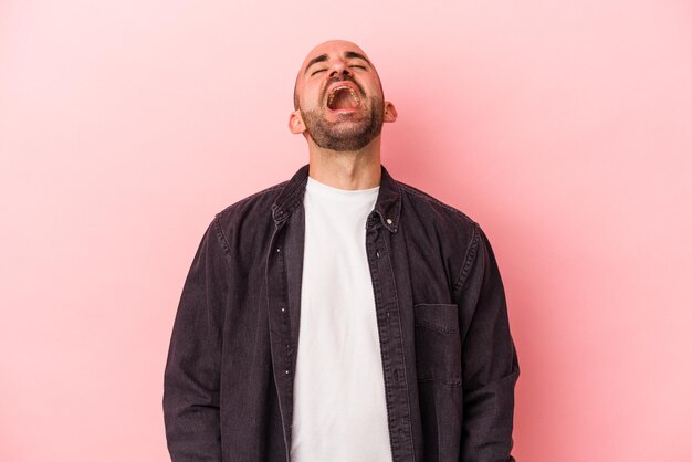 Relaxed and happy laughing neck stretched showing teeth