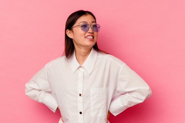 Relaxed and happy laughing neck stretched showing teeth