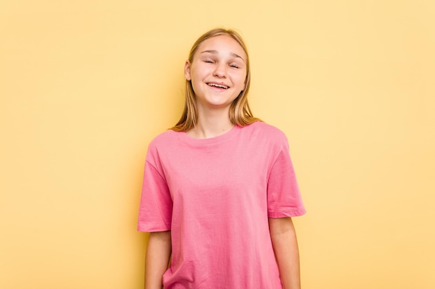 Relaxed and happy laughing neck stretched showing teeth