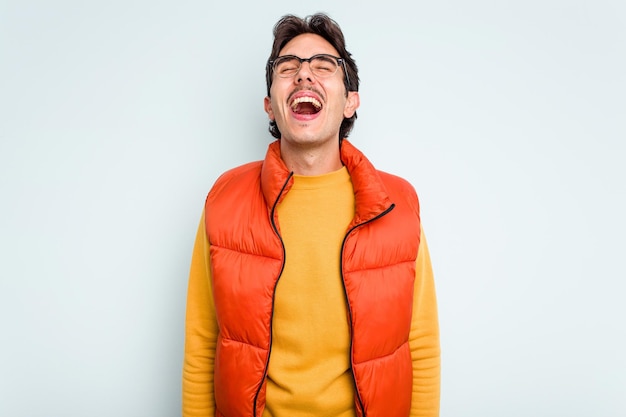 Relaxed and happy laughing neck stretched showing teeth