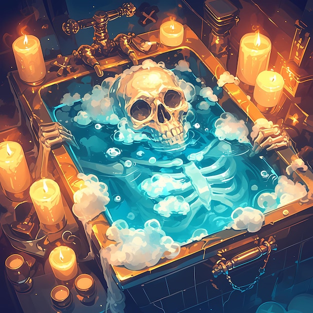 Relaxed Skeleton Soaks in Cursed Bathtub