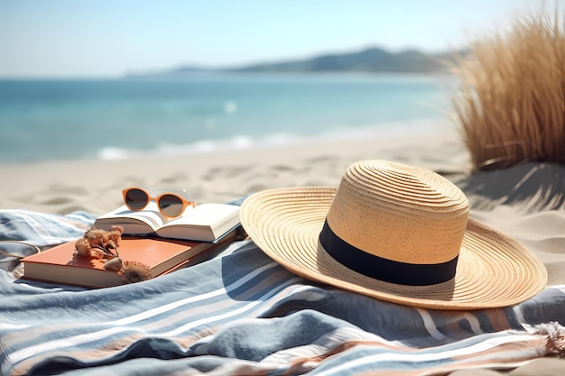 Relaxen aan het strand met zee en vastleggingen in de zomer