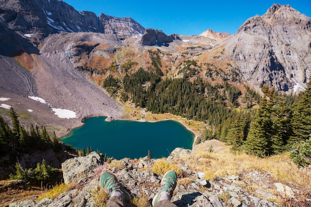 Relaxing backpacker in the mountains.