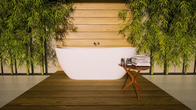 Relaxing Bathtub With Bamboo Trees