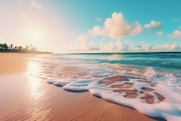 Relaxing Beach Scene with Tranquil Blue Waves