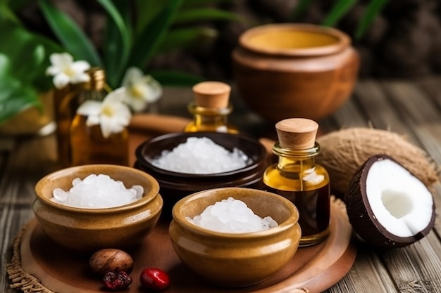 Relaxing Coconut Oil Aromatherapy Facial Massage Spa with Salt Oriental Herbs and Traditional Techni