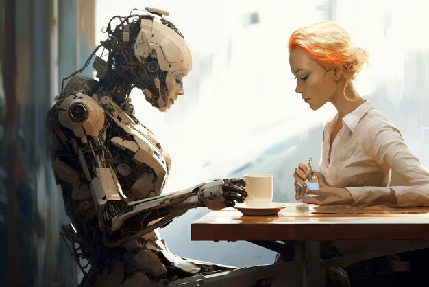 Relaxing Coffee Break with Woman at Table Generative AI