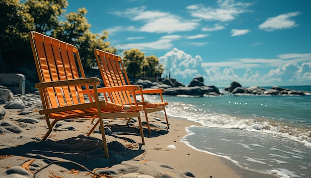 Relaxing on a comfortable chair enjoying the tranquil seaside generated by artificial intelligence