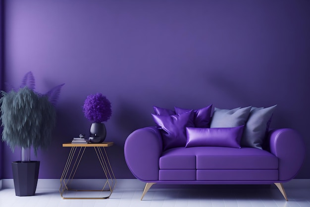 Relaxing in a Cozy Living Room with Purple and Blue Sofa