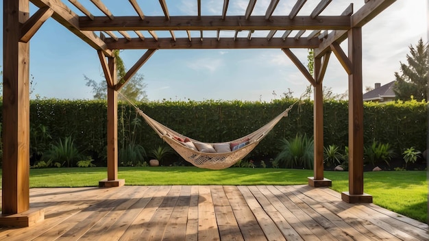 Photo relaxing hammock in serene garden setting