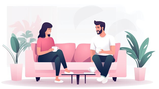 Relaxing at home man and a woman relaxing vector flat art