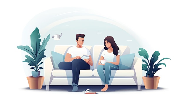 Photo relaxing at home man and a woman relaxing vector flat art