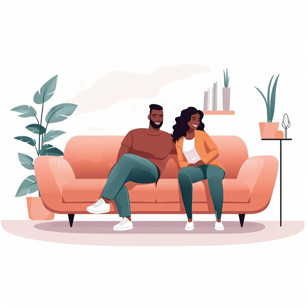 Relaxing at home man and a woman relaxing vector flat art