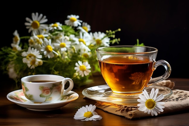 A Relaxing Moment Chamomile Tea and Daisies