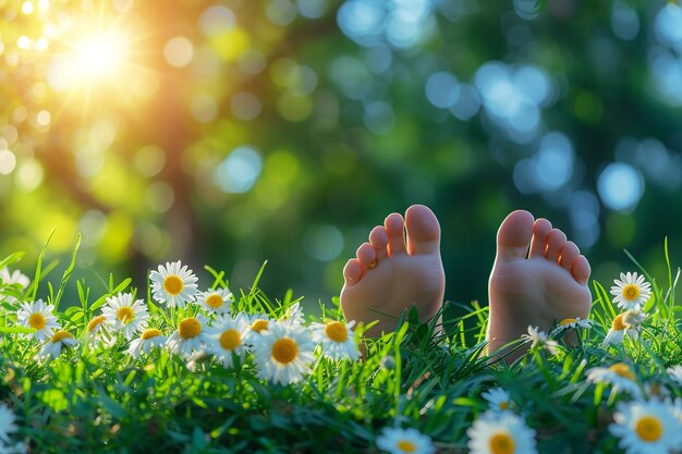 Photo relaxing in nature feet in grass